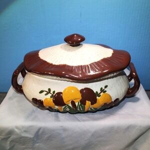 VTG 1970s Arnels Merry Mushroom Soup Tureen Large Lid 10" MCM Ceramic Casserole